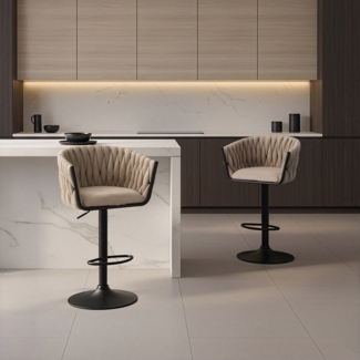 HOME DELUXE Barhocker höhenverstellbar gewebt SAMIR - 3er Set Beige