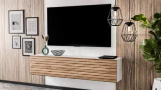 AX LIVING Lowboard ZIVOLLI 160 Lamellenfront TV-Hängeschrank Weiß/Wotan Lamellen