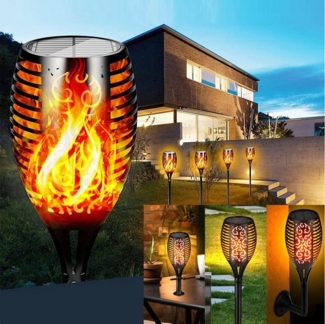 LETGOSPT LED Solarleuchte 4 x Solar Garten Flammen Fackeln Solarleuchte, IP65 Wandleuchte, LED fest integriert, Warmweiß, Solar Gartenleuchten, Außen Warmes Licht Solarlampe
