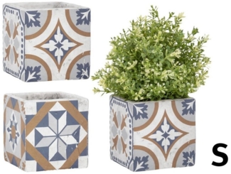 Rivanto Blumentopf (Set, 2 St), 2 Stück Blumentopf Portugiesische Kacheln Beton 11,5x11,5xH11,5cm