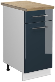 Küchenunterschrank Fame-Line Dunkelblau Hochglanz 40 cm , AP Eiche Vicco