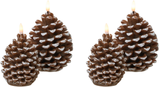LED Kerzen 4er Set IVRESSE Zapfen 15 12 cm Braun
