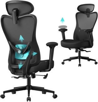 SONGMICS Bürostuhl ergonomisch, Schreibtischstuhl, Computerstuhl, verstellbare Lenden- und Kopfstütze, bis 150 kg belastbar, höhenverstellbar, tintenschwarz
