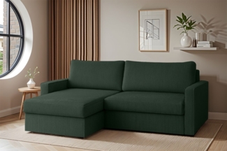 Ecksofa Sofa mit Schlaffunktion BENDIK Stoff Poso Dunkelgrün Ottomane Links