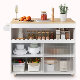 Ulife Küchenwagen Multifunktionaler Servierwagen mit klappbarer Eichenarbeitsplatte, (Servierwagen, Küchenschrank, Essschrank mit mobilen Rädern), Küchenschrank, Essschrank mit mobilen Rädern