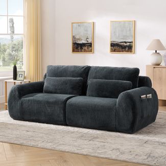 Flieks 2-Sitzer Sofa mit USB-Ladeanschluss & Seitentasche, hochfedernder Schaumstoff, Samt, Grau