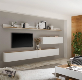 Lomadox Wohnwand CRISP-61, (5-St), weiß mit Absetzungen in Wotan Eiche Nb. 340/180/30 cm