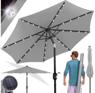 KESSER® Sonnenschirm Balkonschirm LED Solar mit Kurbel Inkl. 2in1 Schutzhülle Transporttasche, Gartenschirm, Schirm für Balkon Garten & Terrasse verstellbar knickbar Hellgrau, Rund