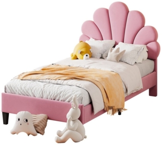 REDOM Polsterbett Kinderbett Stauraumbett Funktionsbett Doppelbett (hautfreundlichem Samtstoff, mit Kopfteil in Blumenform und Lattenrost), 90 x 200 cm