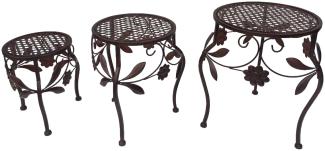 Hocker Set 3tlg. Gartendeko Eisenhocker Pflanzenständer Blumenhocker braun Antik