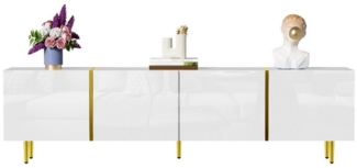 HAUSS SPOLE Lowboard Weißes Hochglanz mit 4 Türen, modern und schlicht Weiß -Gold (Fernsehtisch,TV-Ständer in Schwarz-Gold-Farbkombination, 1 St, mit 4 Türen), mit Hochglanz-Oberfläche, Soft-Close-Scharniere