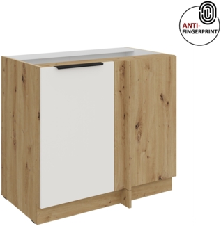 Küchen Eckunterschrank 105 cm Küche ARIA Weiss ultra matt + Eiche Artisan matt, hochwertige Fronten mit Anti Fingerprint Beschichtung Küchenzeile Küchenblock