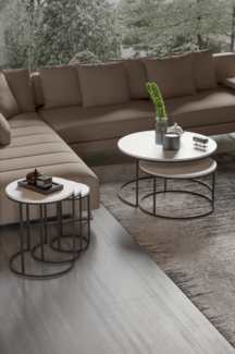 Couchtisch- und Satztisch-Set 70 x 52 cm Spanplatte/metallprofil/pvc Weiß 89321613 [en. casa]