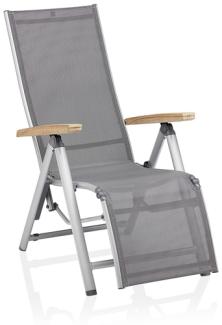 Kettler Cirrus Relaxsessel Aluminium/Outdoorgewebe Teak Armlehnen Silber