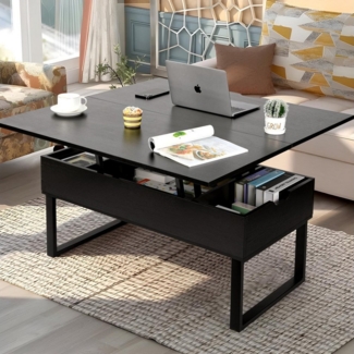 VOWNER Couchtisch Höhenverstellbarer, 3-in-1 Mehrzweck-Wohnzimmertisch, Schwarz