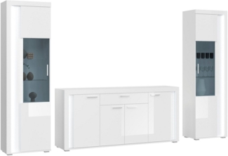 INOSIGN Wohnwand Viborg, 3-teiliges Set, inkl. vertikaler Frontbeleuchtung, best. aus:, (3-St), 2x Vitrine und Sideboard, Wohnkombination, Wohnzimmer-Set, Esszimmer