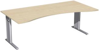 Schreibtisch Ergonomieform, 200x100cm, Ahorn / Silber