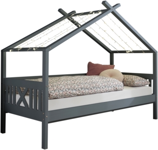 Kinderbett >Liliane< Himmelbett, grau lackiert, Kiefer massiv - 209x170x98cm (BxHxT)