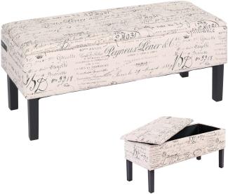 Bank Sitzbank Aufbewahrungstruhe Renens Stoff/Textil 95x36x44 cm MVG-zertifiziert ~ Schriftzug creme