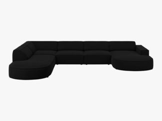 Micadoni 'Jodie' 7-Sitzer-Sofa, Panorama-Ecke, links gerundet, Samtstoff, Beinfarbe Black Plastic, Schwarz