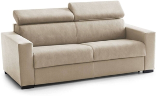 Dmora 2-Sitzer festes Sofa Aggius, Sofa aus gepolstertem Stoff, verstellbare Kopfstützen und schmale Armlehnen, 100 % Made in Italy, 180 x 95 x 85 cm, Beige