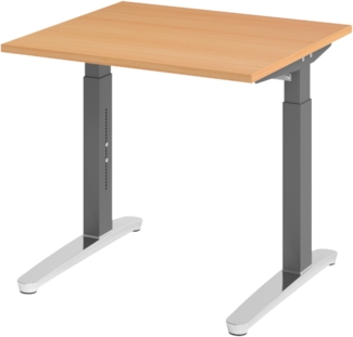 bümö manuell höhenverstellbarer Schreibtisch 80x80 in Buche, Gestell in graphit/alu - PC Tisch höhenverstellbar & klein, höhenverstellbarer Tisch Büro, kleiner Computertisch verstellbar, X08-6-GC