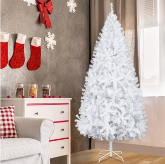 VINGLI Künstlicher Weihnachtsbaum 150/180/210 cm mit Eisenständer und 350/650/950 Zweigen, für Büro, Zuhause, Geschäft, Party und Feiertagsdekoration, Weiß