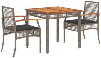 vidaXL 3-tlg. Garten-Essgruppe mit Kissen Grau Poly Rattan 3213569
