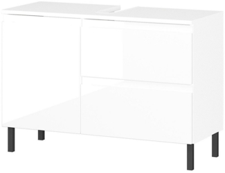 Lomadox Waschbeckenschrank SALO-01 weiß Front Hochglanz 80 cm breit modern Metallfüße