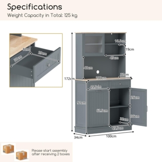 Küchenschrank für 45 L Mülleimer mit 2 Schubladen & Verstellbaren Einlegeböden Buffetschrank Grau