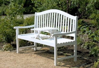 Gartenbank mit hochklappbarem Tisch aus 100% Eukalyptus white washed