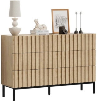 UEV Kommode mit 6 Schubladen, Sideboard mit Lamellen (Küchenschrank Buffet TV Board Schrank mit Füße Aufbewahrungsschrank, Anrichte Schrank mit Metallfüßen, Highboard, Sideboard, Schmal kommode), 73,4 x 34,5 x 100 cm für Wohnzimmer Schlafzimmer Flur