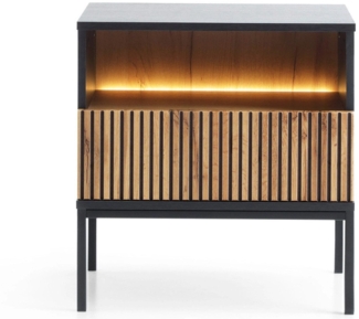 GrainGold Nachttisch DEO mit LED, Griffloss, Push-To-Open - 56 x 39 x 54 cm - Wotan-Eiche