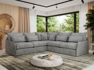 Ecksofa für Wohnzimmer, L-förmige Ecke mit losen Kissen, modular 4-Sitzer couchgarnitur - VERSO - Hellgrau Velours