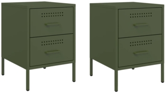 vidaXL Nachttische 2 Stk. Olivgrün 36x39x50,5 cm Stahl 842931