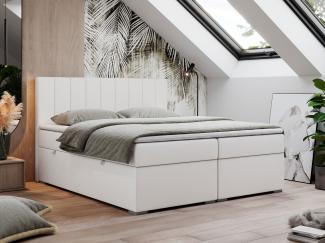 Boxspringbett, Matratze und Topper, zwei Bettkästen - LOPE - 120x200cm - Weiß Kunstleder - H3