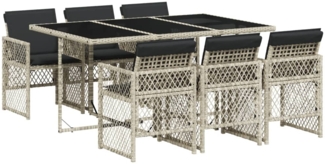 vidaXL 7-tlg. Garten-Essgruppe mit Kissen Hellgrau Poly Rattan 3210731