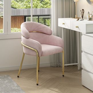 Esszimmerstuhl H 79 x T 54.5 x B 56.9 cm aus Samt in Pink, Metallbeine, modern