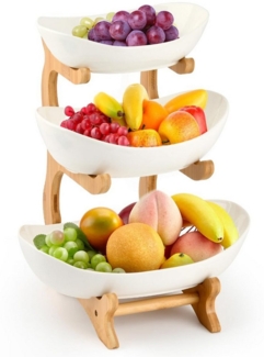 BlingBin Etagere Obstschale, 3 Stöckig Etagere: Obstschale & Kuchenständer, Holz, (1er Set, 1-tlg, Küchenablagekorb und Dekoschalen für die Arbeitsplatte), Obstschale mit Natürlichem Bambus Steher, für Gemüse, Obst, Snacks