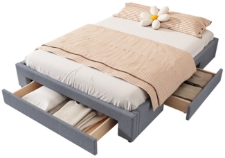SOFTWEARY Futonbett mit Lattenrost und 3 Schubladen (160x200 cm, ohne Kopfteil), Bezug aus Leinen