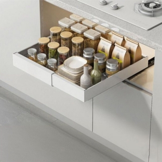 GarveeMore Küchenorganizer-Set 32-52CM Expandierbarer Ausziehbarer Schrank Organizer,FixiertmitKleber, Heavy Duty Auszug,Schubladen Ausziehbare Regale für Küche Speisekammer