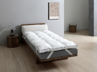 Vente-unique - Anti-Milben-Matratzenauflage für 1 Person - 90x190 cm - Satinbezug 120 Fäden/cm2 - Füllung 1000 gr/m2 - Weiß mit blauer Ziernaht - PRESTIGIA von Palacio