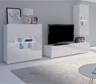 Lomadox Wohnzimmer-Set CAIRNS-132, (Mega-Spar-Set, 3-St, 3-tlg), in weiß Hochglanz, Modern, grifflos