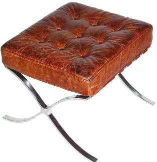 Casa Padrino Echtleder Fußhocker Vintage Braun / Silber 56 x 53 x H. 43 cm - Handgefertigte Chesterfield Möbel