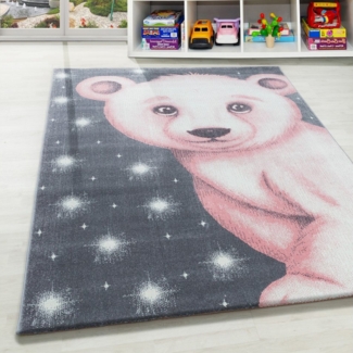 Carpettex Kinderteppich Bär Design, Läufer, Höhe: 10 mm, Teppich Kinderzimmer Bär Design Kinder Teppich Rosa Babyzimmer Teppich