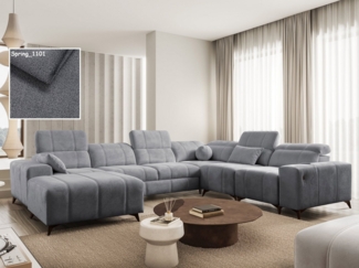 Möbel für Dich Wohnlandschaft Wohnlandschaft XXL Dafne 8 in U-Form mit USB, mit freistellbarem Hocker, 2 Bettkästen und verstellbaren Kopfstützen