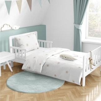 MTOnlinehandel Babybettwäsche Little Flower • 100x135 + 40x60 cm • Renforcé • Niedlich, 100% Baumwolle, 2 teilig, Zartes Blümchenmuster • Zeitlos schön • Weiß/ Beige