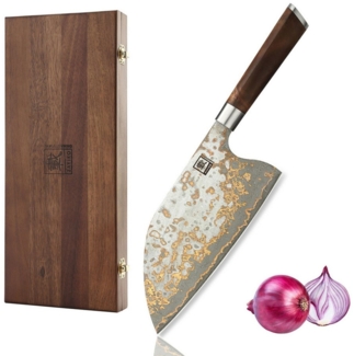 ZAYIKO Asiamesser MysticMagma Chai Dao Küchenmesser 20,5cm Kupfer-Bronze-Damastklinge, Damaststahl, Kupfer-Bronze-Einlage