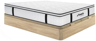 Vente-unique - Set aus Bettgestell mit Bettkasten + Taschenfederkernmatratze feuerfest & Topper - 180 x 200 cm - Stärke 28 cm - Holzfarben hell - DELICE von YSMÉE HÔTEL