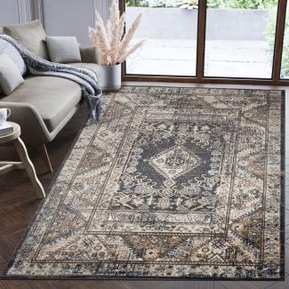 Mazovia Orientteppich Oriente Teppich - Traditioneller Teppich Orient Grau Schwarz, 60 x 100 cm, Geeignet für Fußbodenheizung, Pflegeleicht, Wohnzimmerteppich